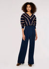 Chevron V Neck Jumper, Navy, large