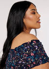 Curve Floral Bardot Midi Dress, Navy, large