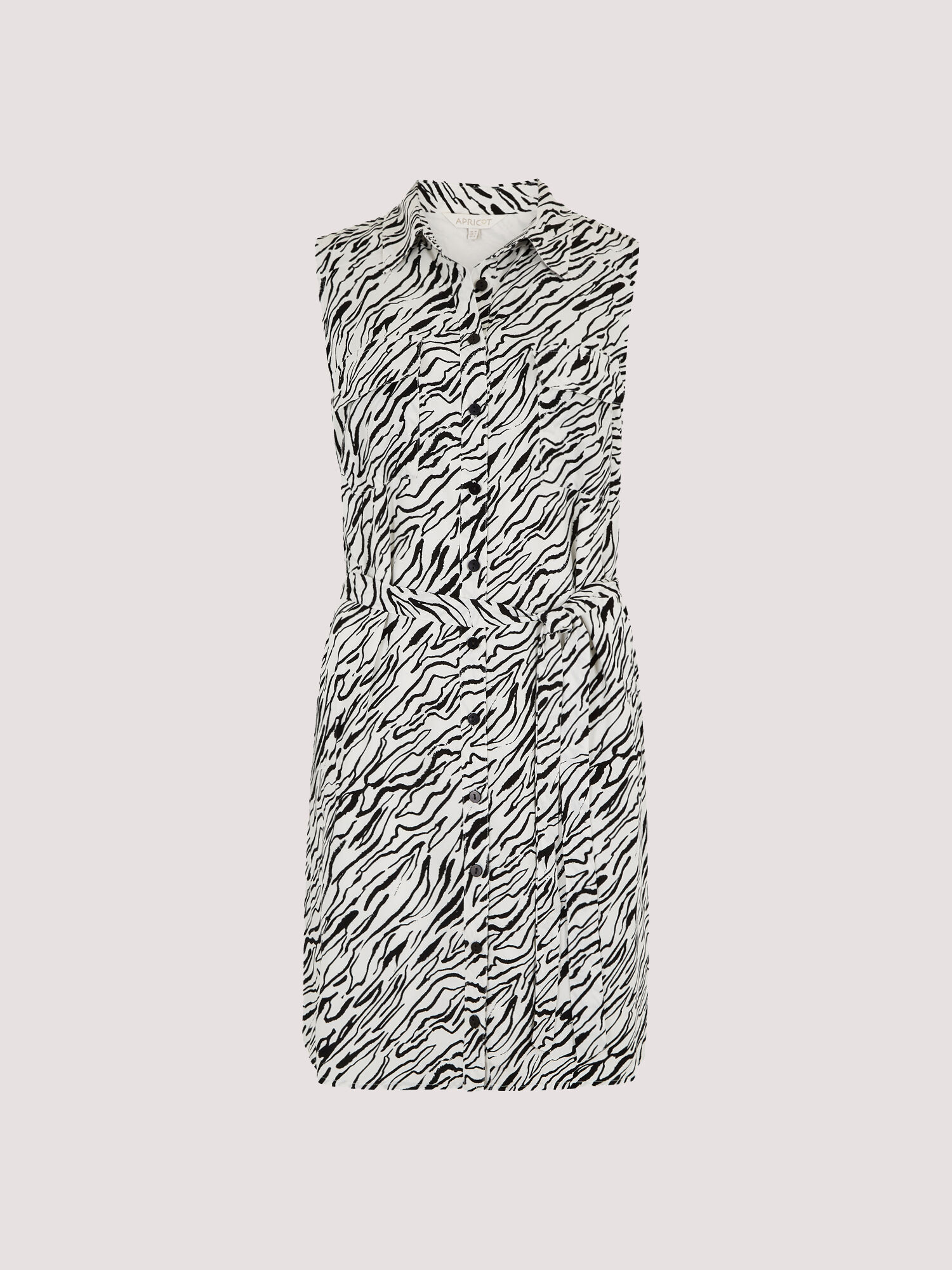 Zebra Sleeveless Shirt Dress Apricot Clothing