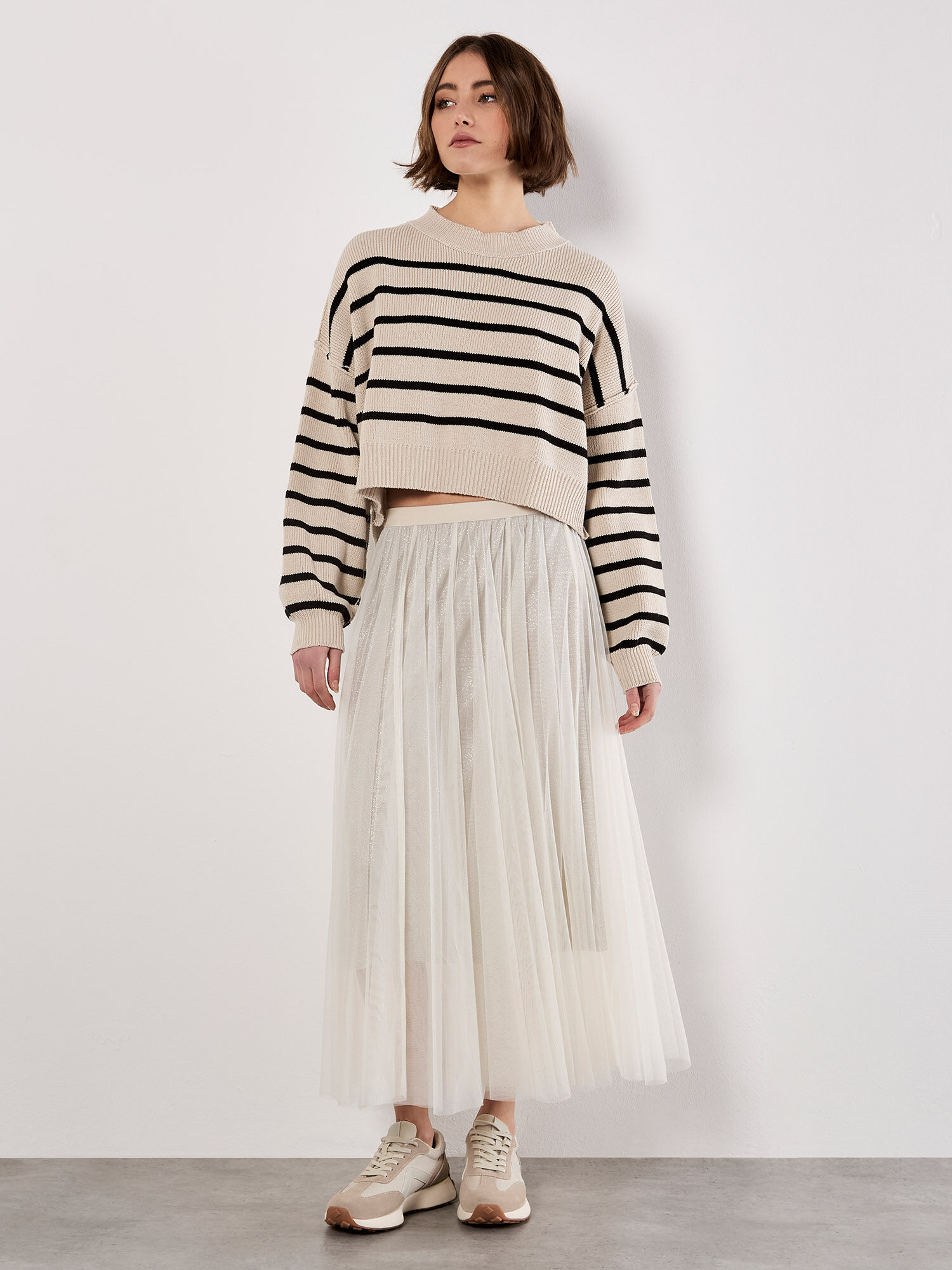 Stripe Crop Drop Shoulder Jumper | Apricot Clothing