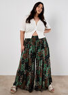 Floral Patchwork Crinkle Wide-Leg Trousers, Green, large