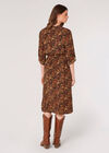 Texture Print Zip Midi Dress, Brown, large