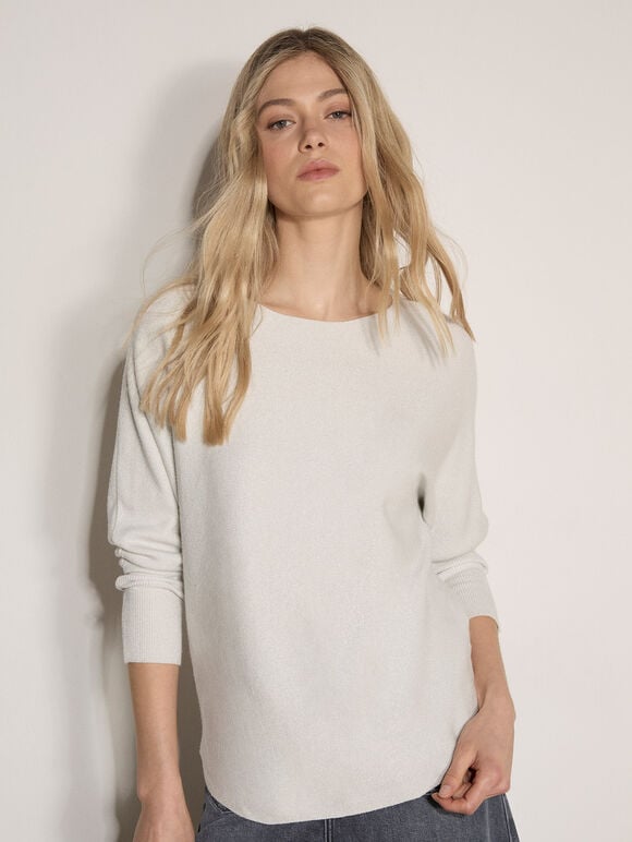Metallic Ribbed Knit Jumper, White, large