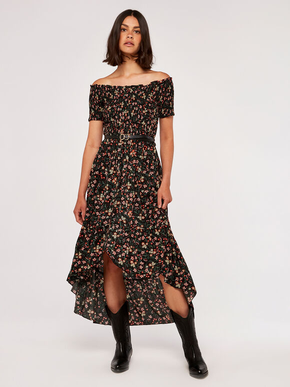 Wildflower Bardot Dress, Black, large