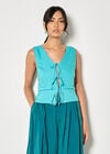 Tie Front Linen Waistcoat, Aqua - Turquoise, large
