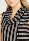 Black Cowl Neck Striped Top, Black, large