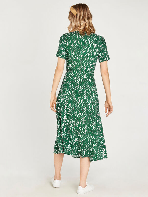 Daisy Dot Wrap Dress, Green, large