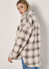 Check Print Fleece Shacket, Stone, large