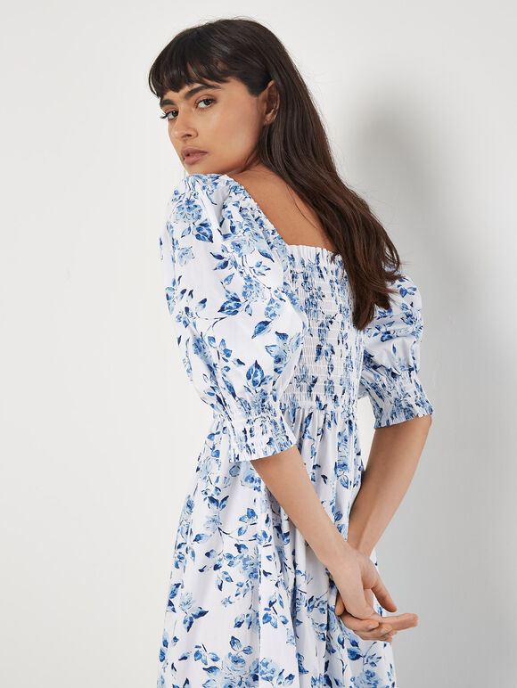 Rose Cotton Milkmaid Midaxi Dress, Blue, large