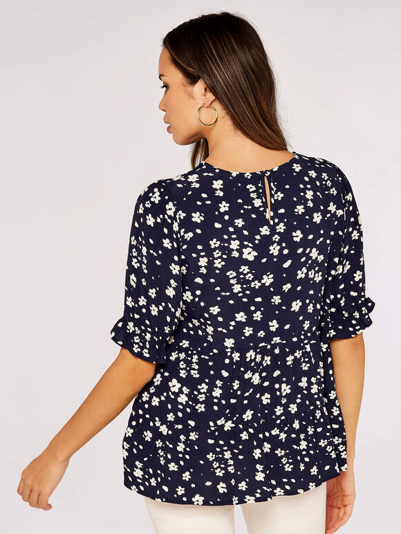 Ditsy Tiered Top, Navy, large