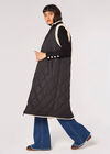 Reversible Longline Quilted Borg Gilet, Black, large