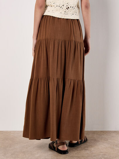 Linen Blend Tiered Maxi Skirt