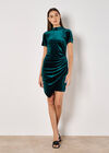 Velvet Ruched Mini Dress, Green, large