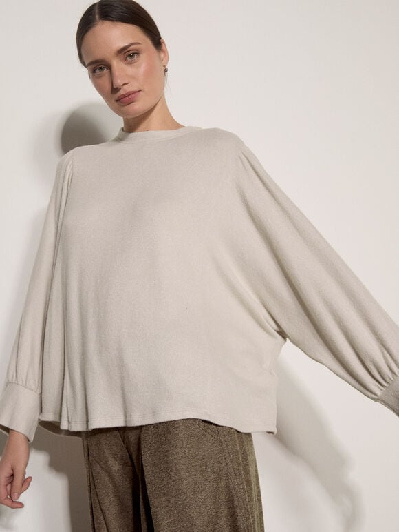 Soft Oversized Batwing Jumper, Stone, large