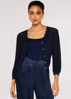 Knitted Scallop Crop Cardigan, Navy, large