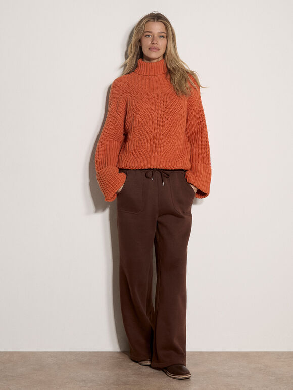 Chunky Knit Roll Neck Jumper, Orange, large