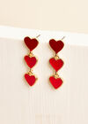 Gold Tone Heart Drop Earrings, Red, large