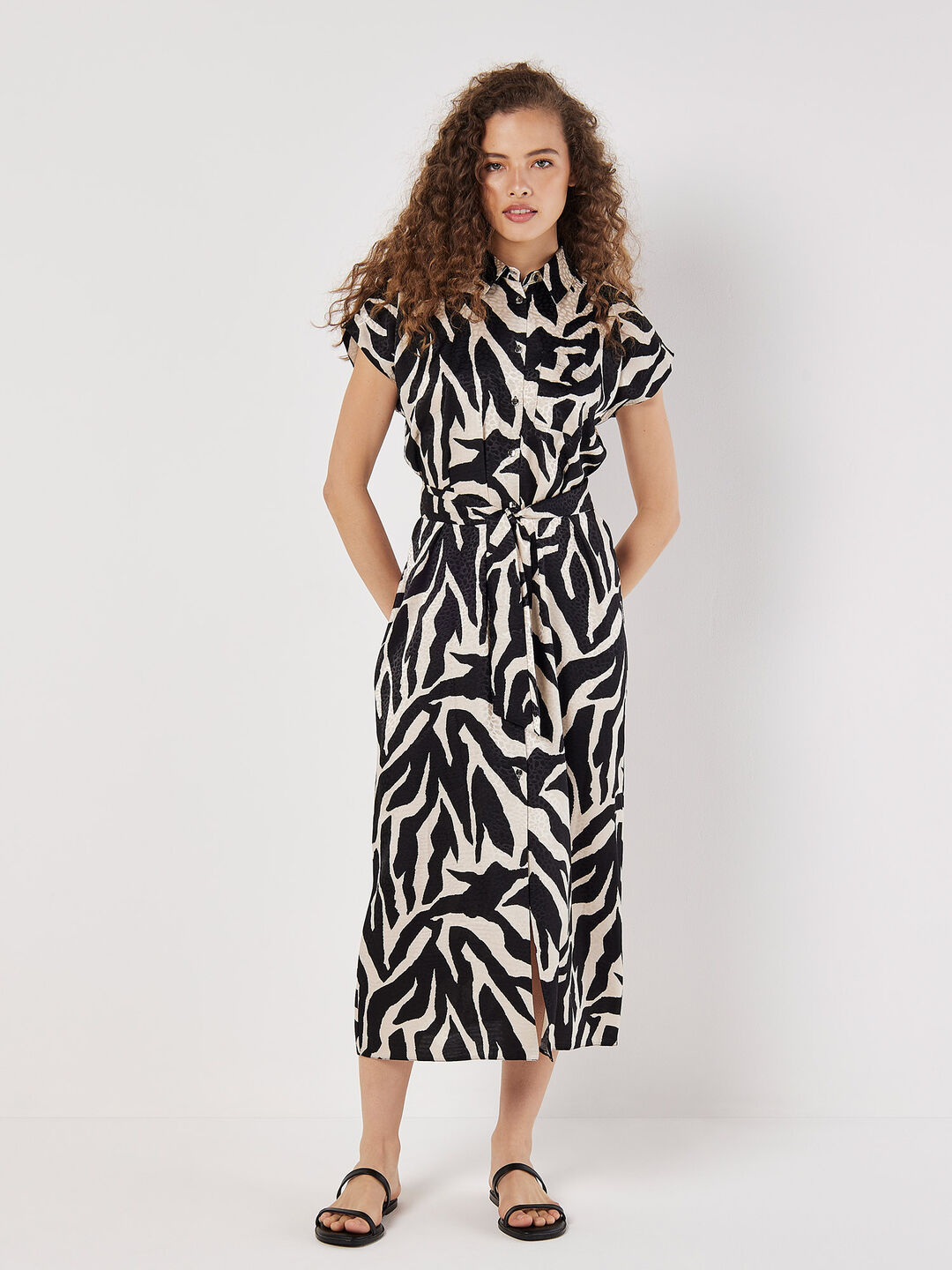 Image of Textured Satin Zebra Print Midi Dress