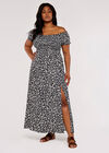 Curve  Floral Shirred Split Dress, Navy, large