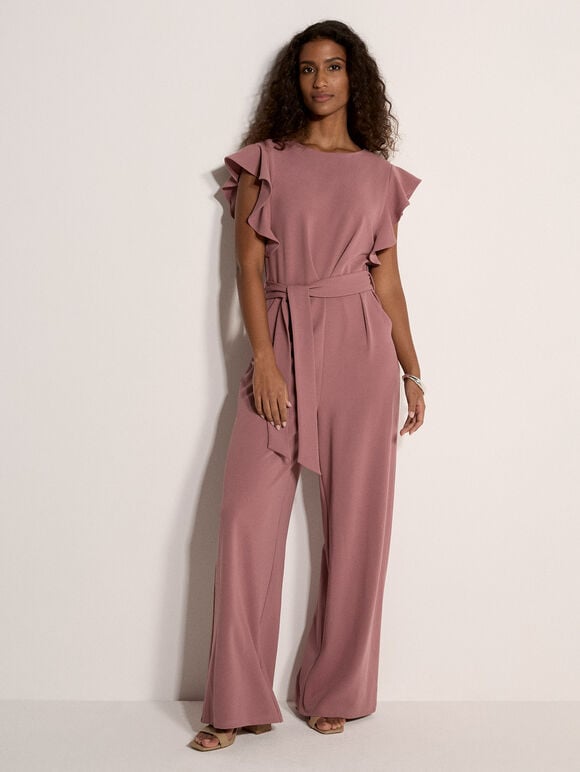 Ruffle Sleeve Jersey Jumpsuit, Purple, large
