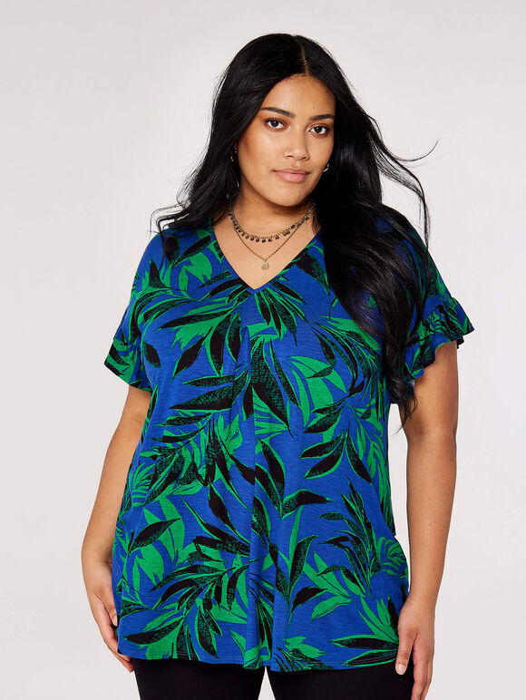 Curve Tropical Palm Top, Blue, large
