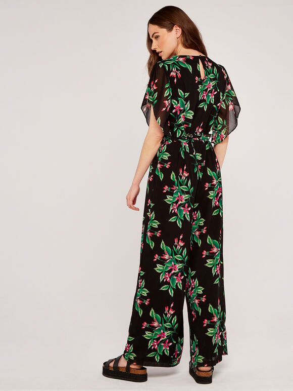 Tropical Floral Jumpsuit, Black, large
