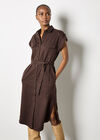 Cotton Slub Midi Shirt Dress, Brown, large