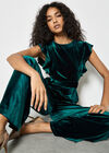 Wide Leg Velvet Ruffle Jumpsuit, Green, large