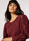 Cotton Embroidered Mesh Top, Burgundy, large