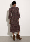 Ditsy Floral Crepe Midi Dress, Black, large