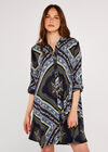 Scarf Print Shirt Dress, Navy, large