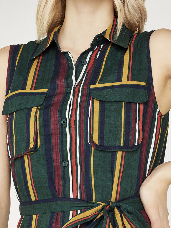 Vertical Stripe Shirt Maxi Dress, Green, large