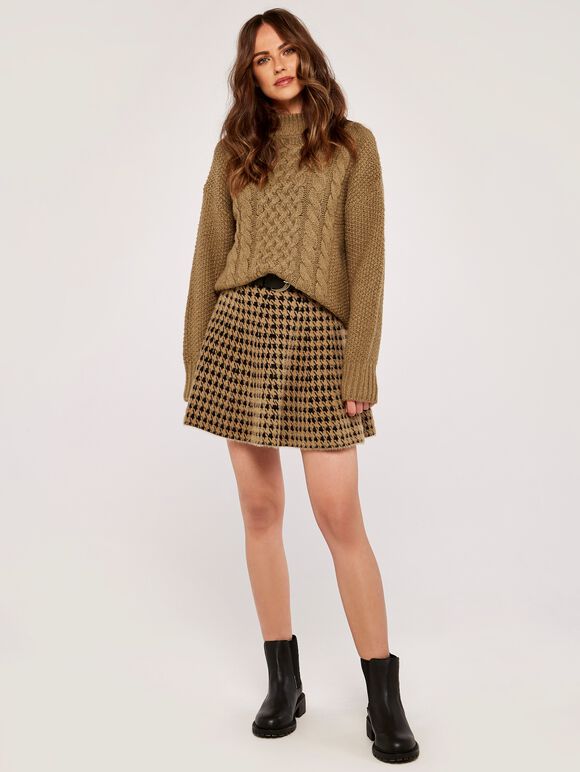 Dogtooth Mini Skirt, Stone, large
