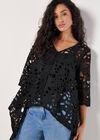 Guipure Lace High-Low Cardigan, Black, large