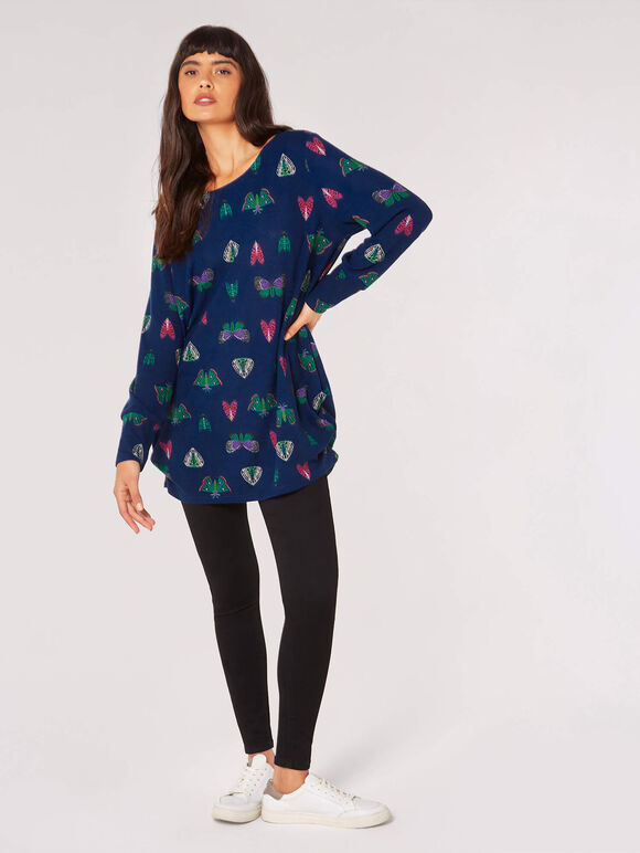 Butterfly Ruched Tunic Top, Navy, large