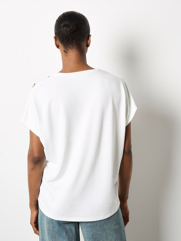 Decorative Button Jersey T-Shirt, Cream, large