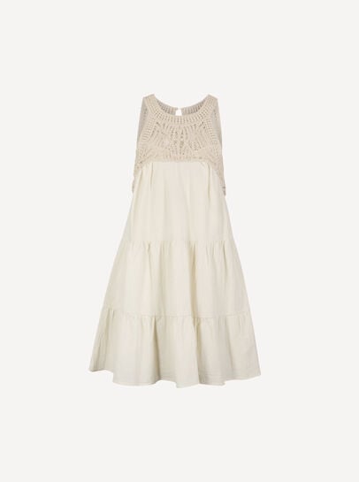 Crochet Bodice Tiered Mini Dress