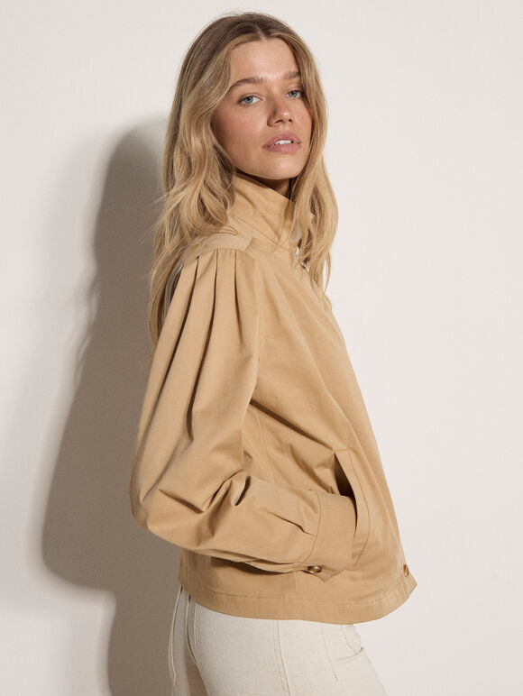 Cotton Funnel Neck Jacket, Stone, large