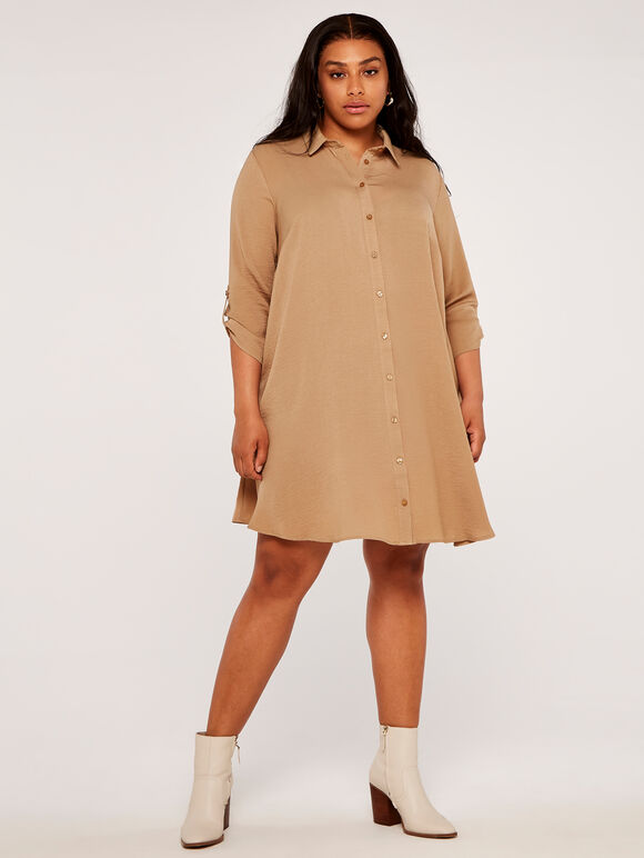 Curve Shirt Swing Dress, Stone, large