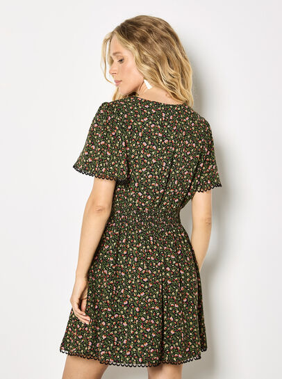 Ditsy Floral Gold Foil Mini Dress