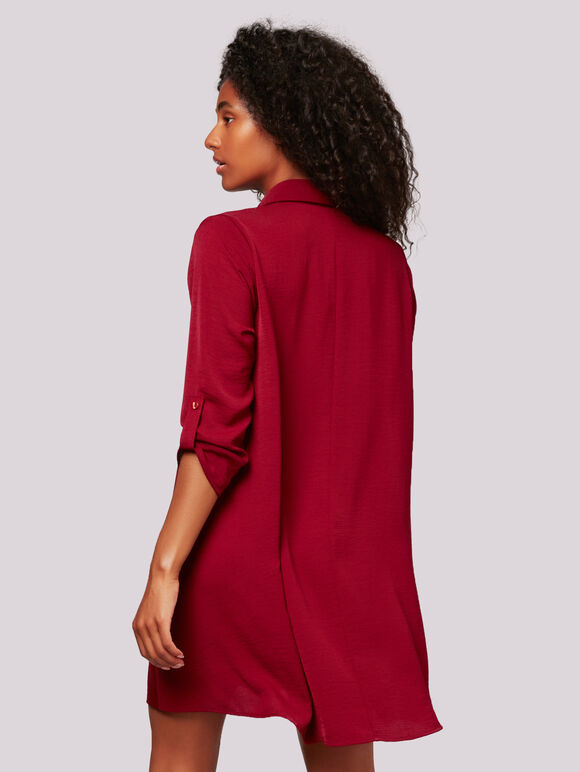 Shirt Swing Dress, Burgundy, large