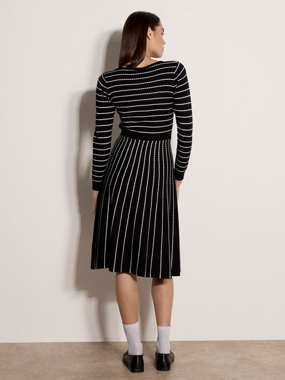 Multi Stripe Knitted Midi Dress, Black, large