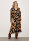 Crepe Folk Floral Midi Dress, Black, large
