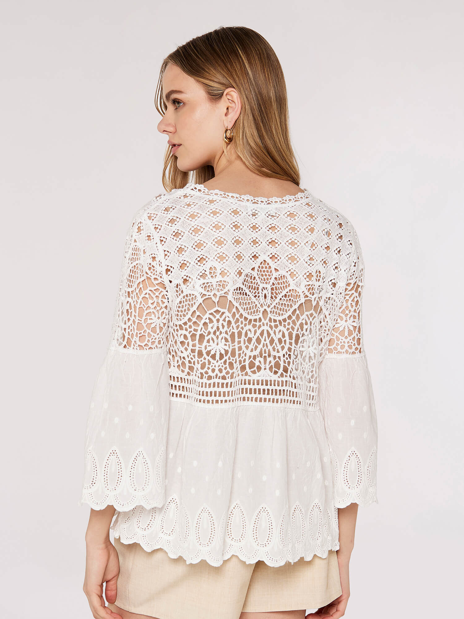 Crochet Lace Cotton Top Apricot Clothing