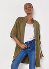 Drawstring Shirt Mini Dress, Khaki, large