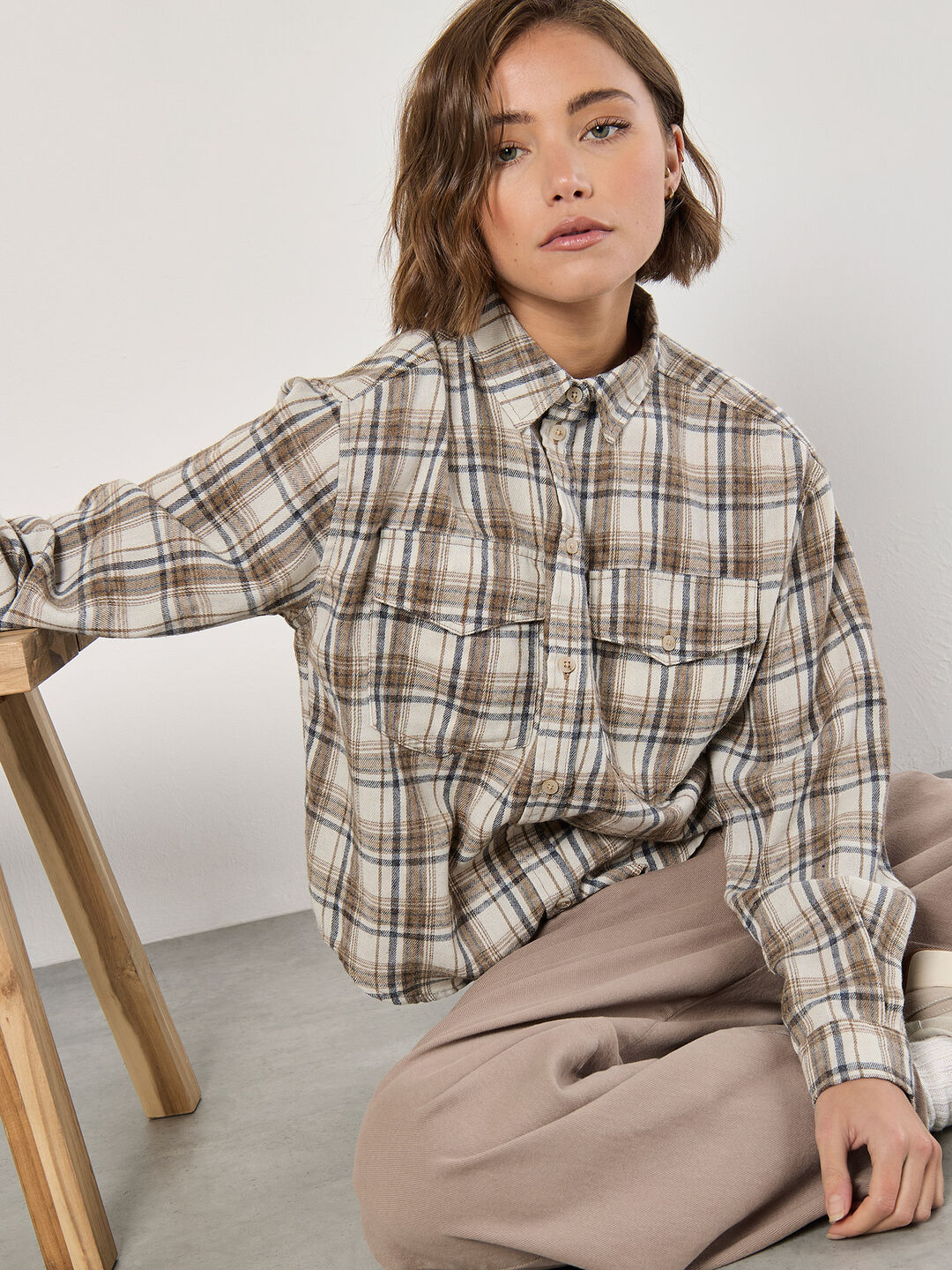 Image of Cropped Check Shirt