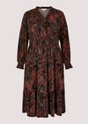 Curve Feather Print Midi  Dress, Burgundy, large