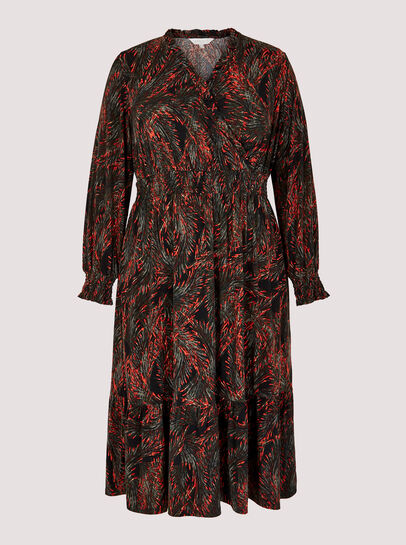 Curve Feather Print Midi  Dress