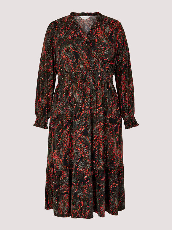 Curve Feather Print Midi  Dress, Burgundy, large