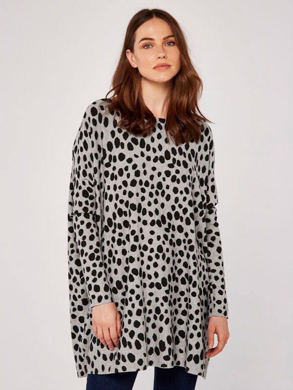 Wild Dot Oversized Knit Jumper, Grey, large
